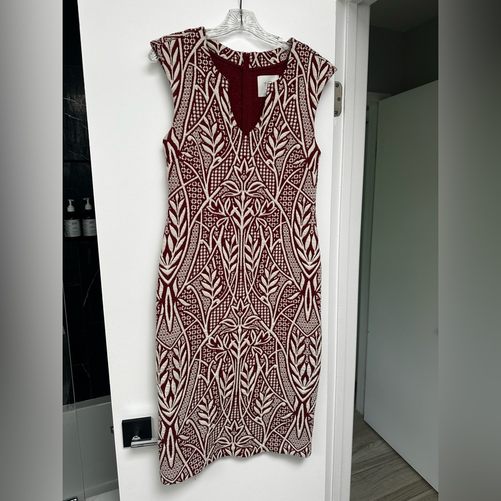 Anthropologie HD in Paris -  Burgundy and Cream Patterned Dress